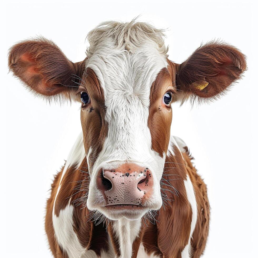 a cow with brown and white spots photo