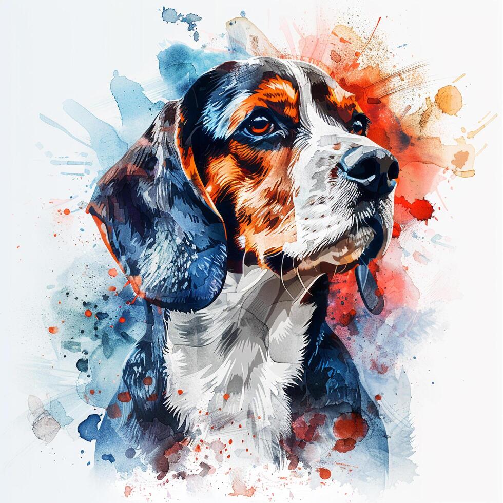 watercolor painting of a dog with splatters photo