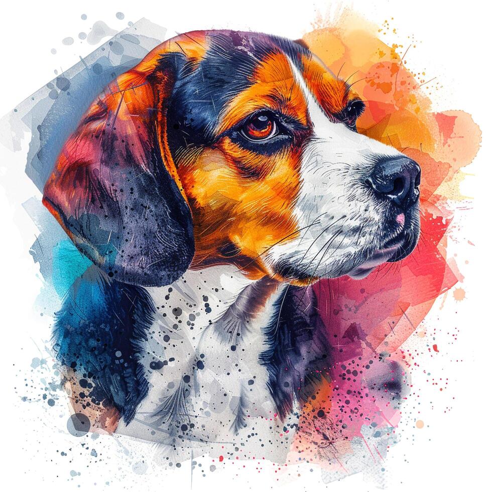 watercolor painting of a beagle dog photo