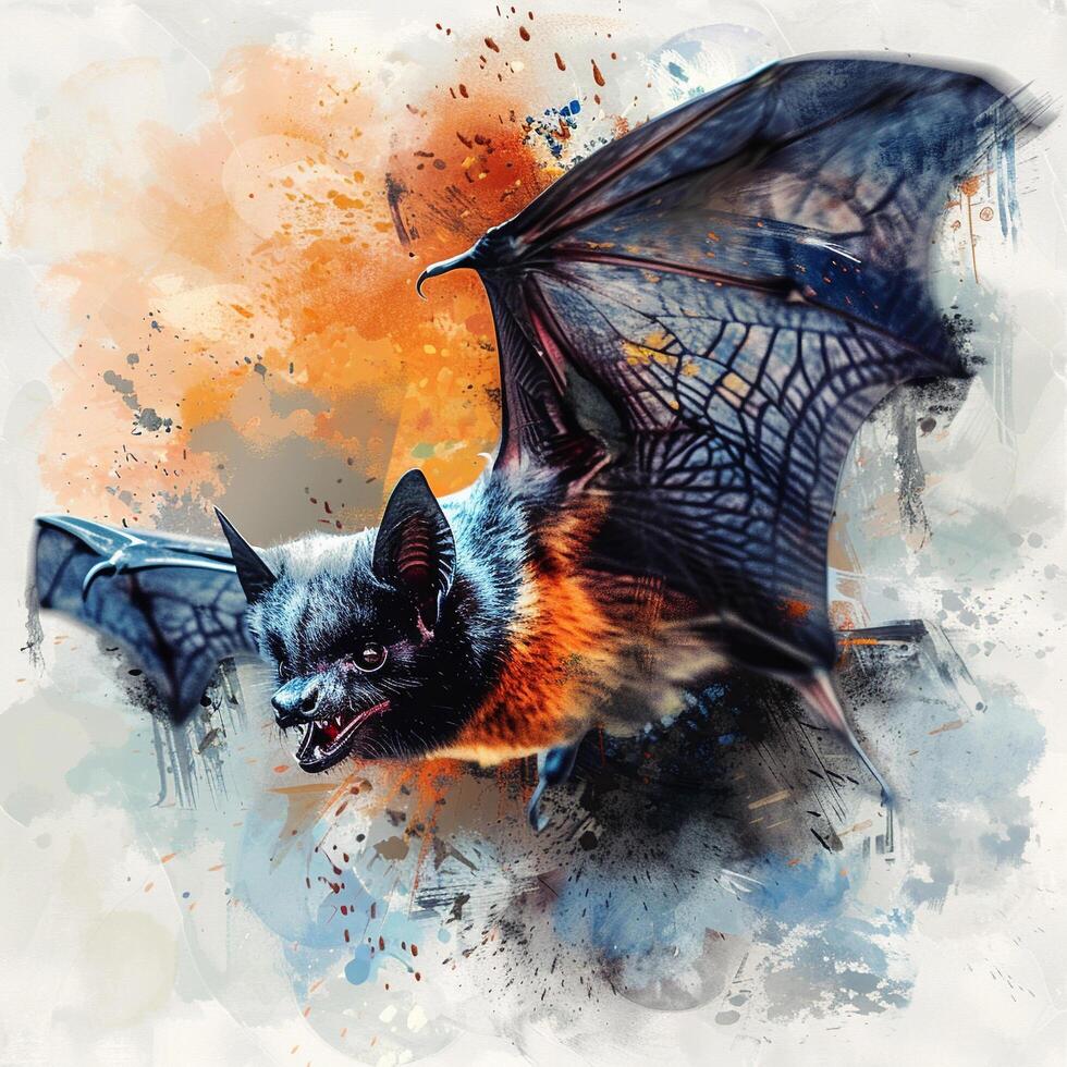 a painting of a bat flying in the air photo