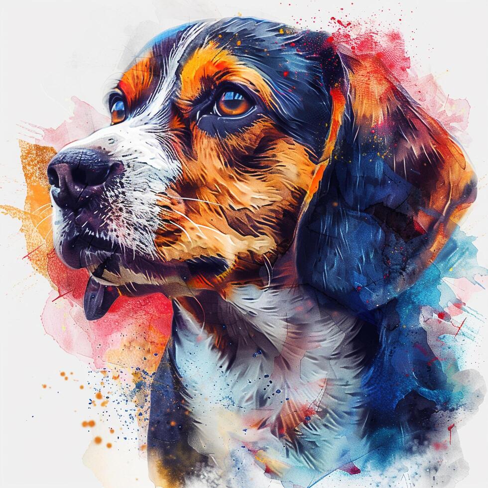 a dog is shown in a painting with colorful splatters photo