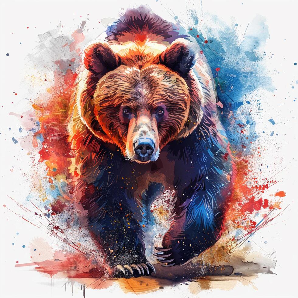 a painting of a bear with colorful splatters photo