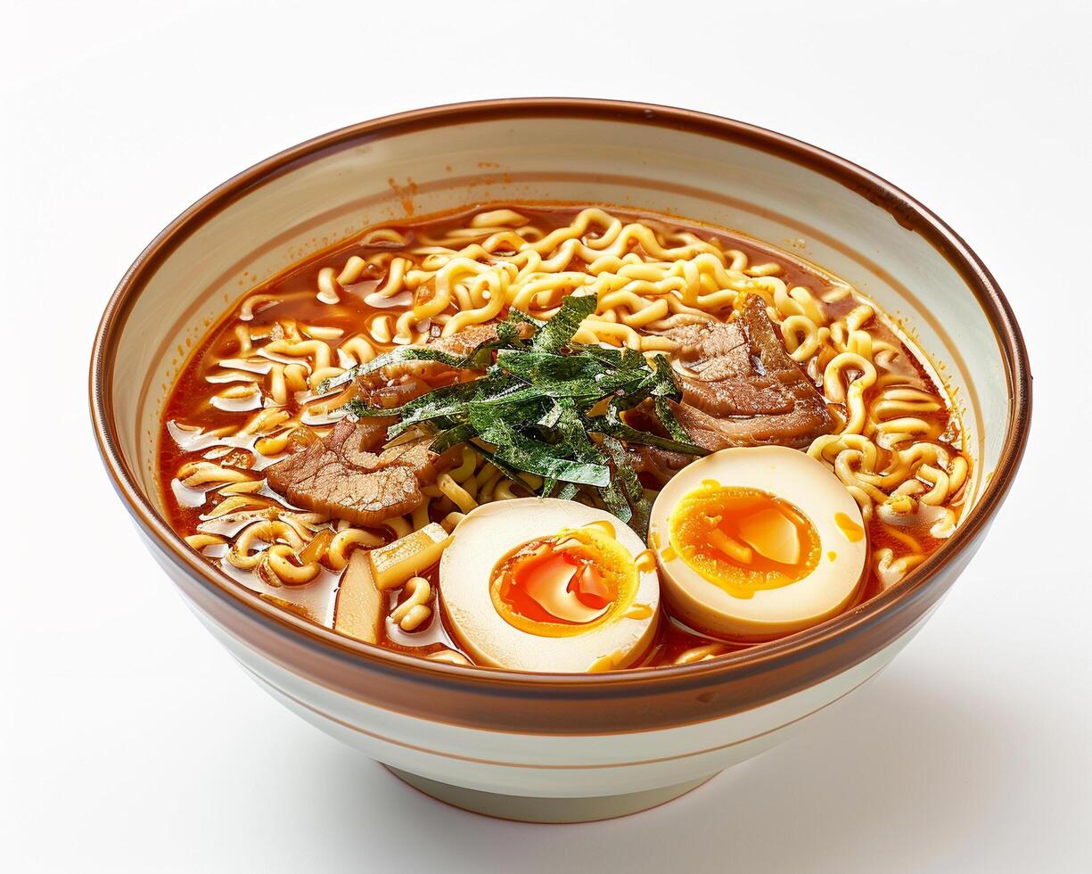 a bowl of ramen with meat and eggs photo