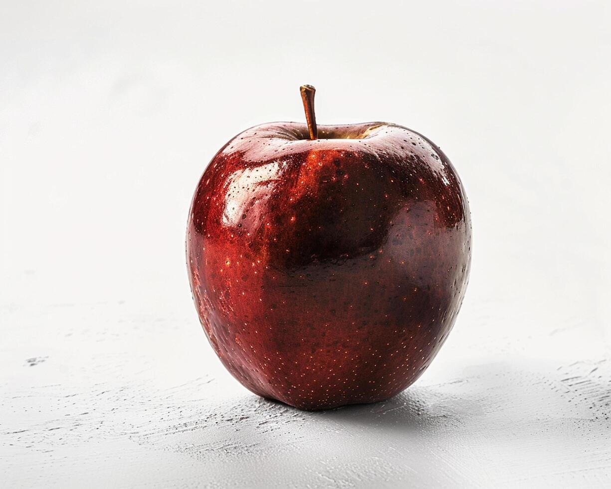 a red apple sitting on a white surface photo
