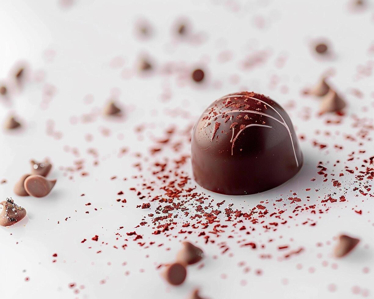 a chocolate ball with red sprinkles on top photo