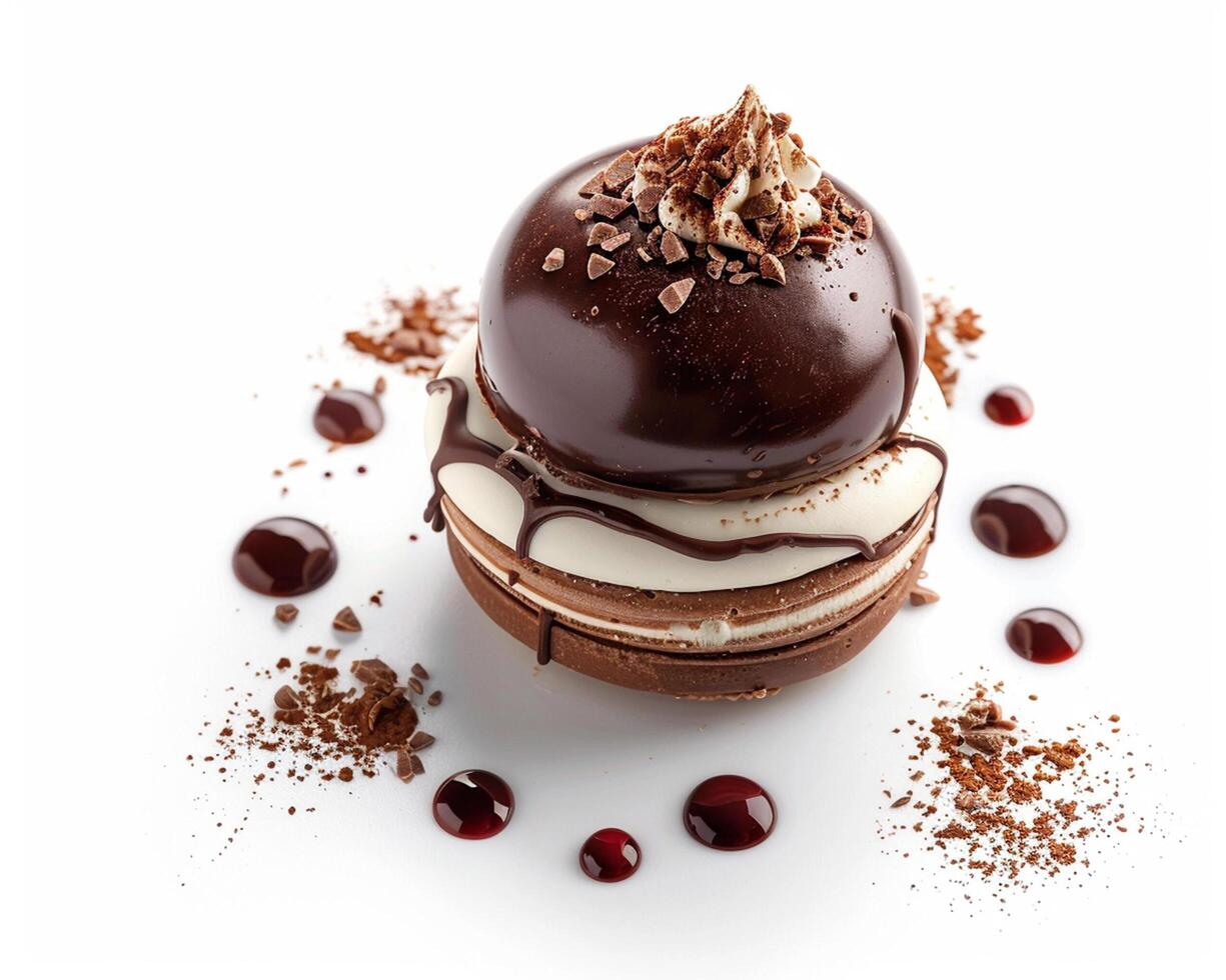 a chocolate cake with a cherry on top photo