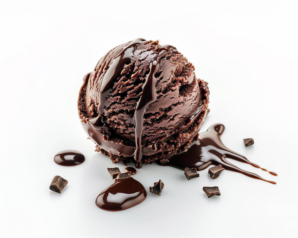chocolate ice cream with chocolate sauce and chocolate chips photo