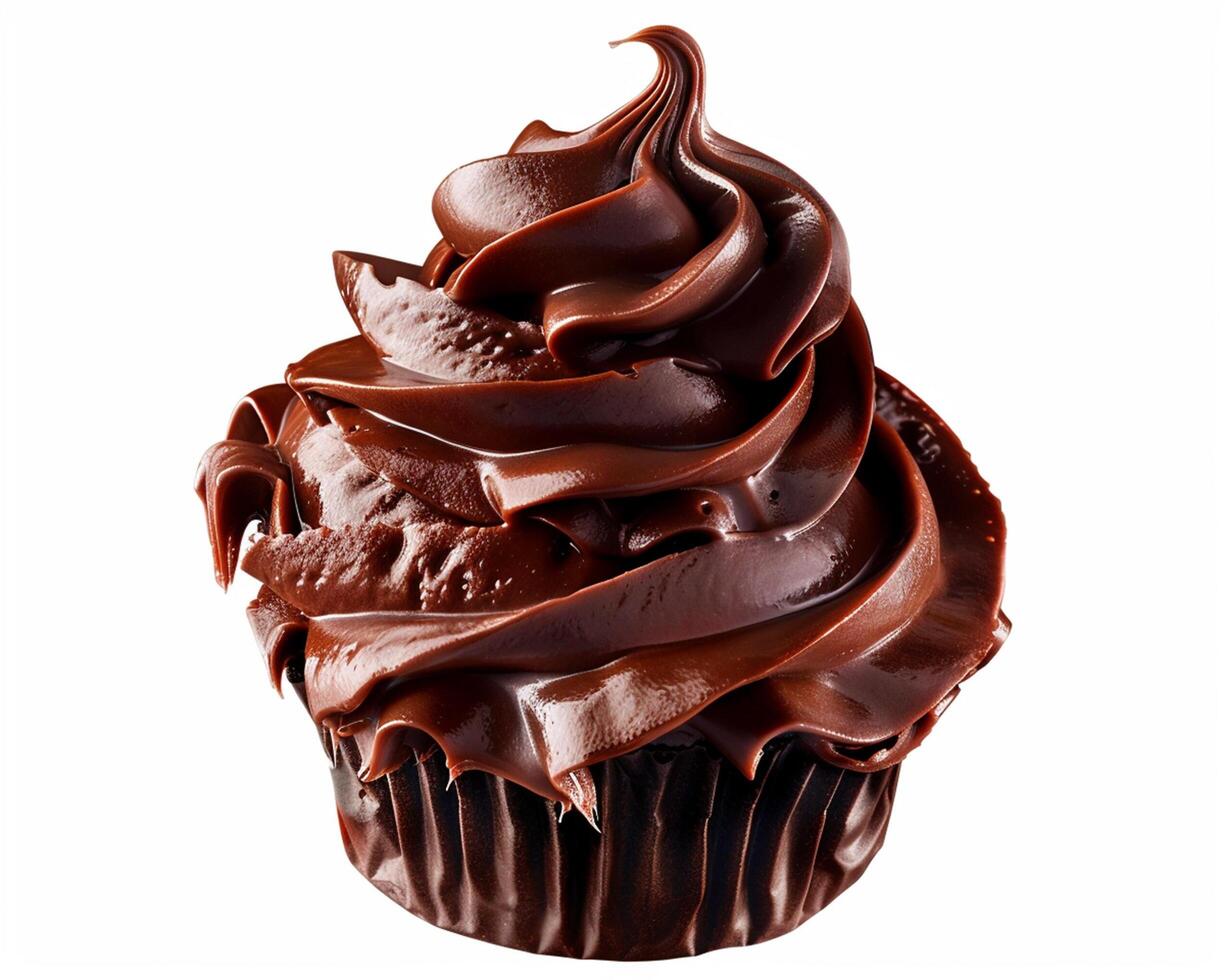 a chocolate cupcake with a swirl of chocolate icing photo