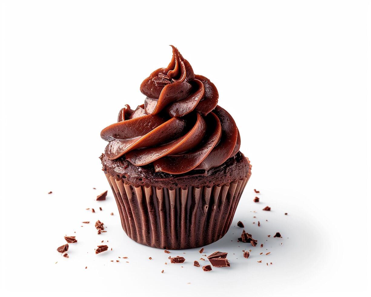 a chocolate cupcake with chocolate frosting on top photo