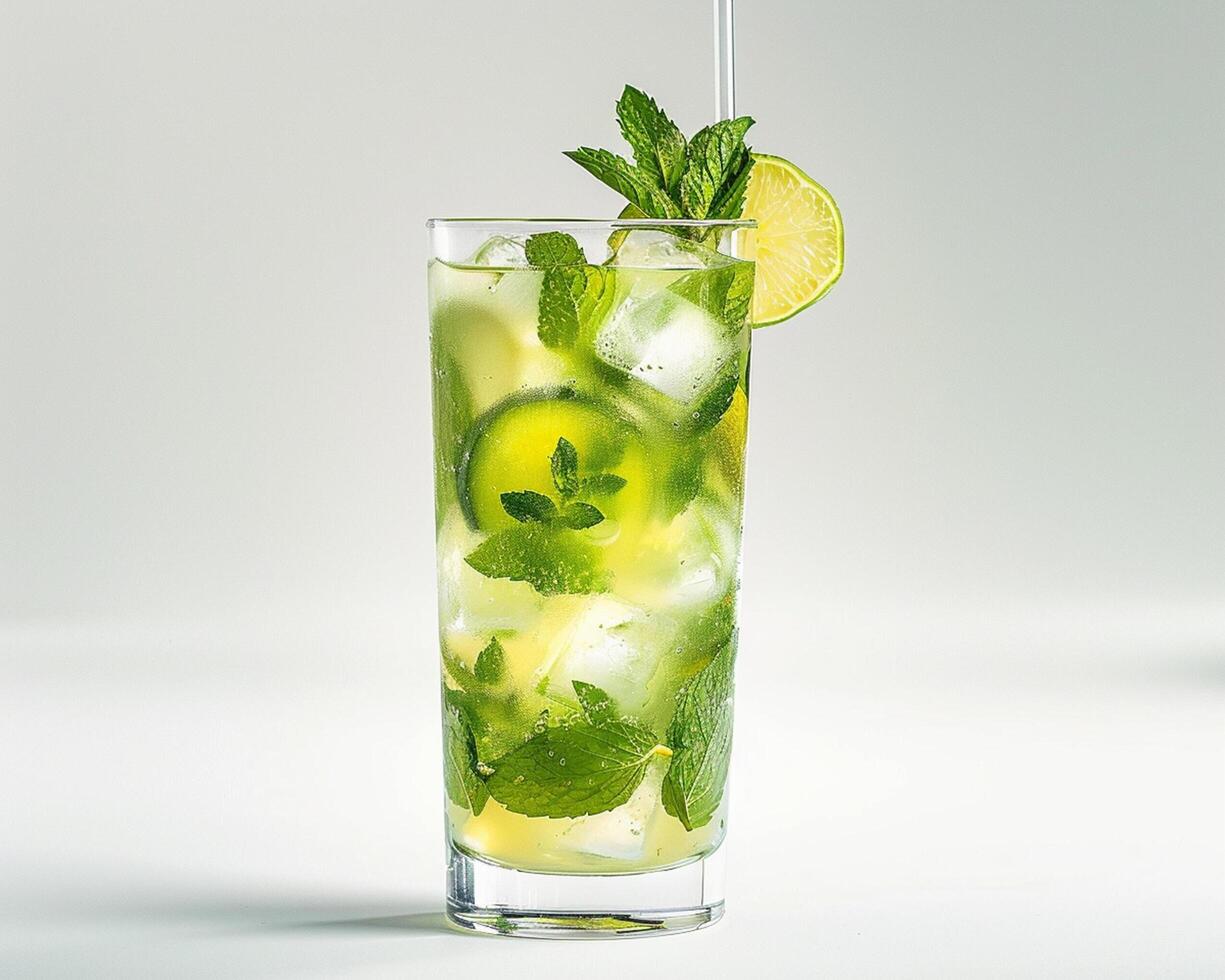 a mojito is shown with ice and mint photo