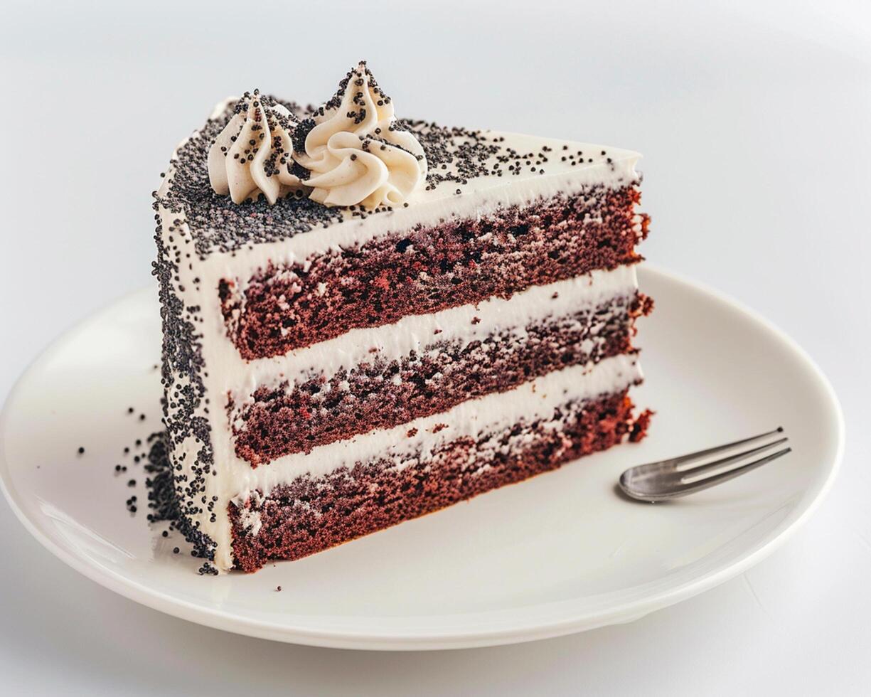 a piece of cake with white frosting and sprinkles photo