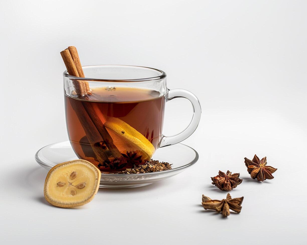 a cup of tea with cinnamon and star anise photo