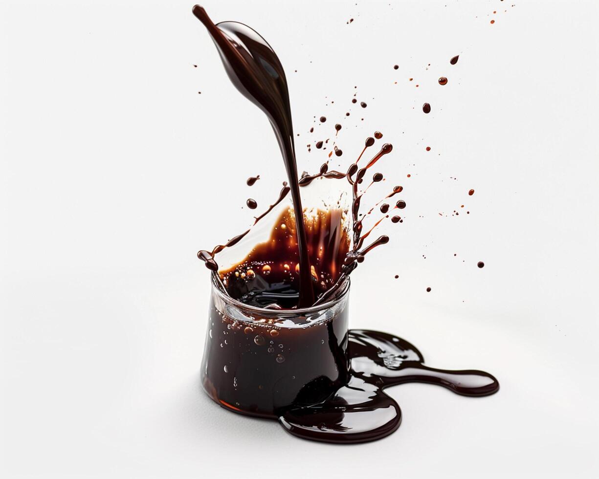a glass of chocolate syrup being poured into a bowl photo