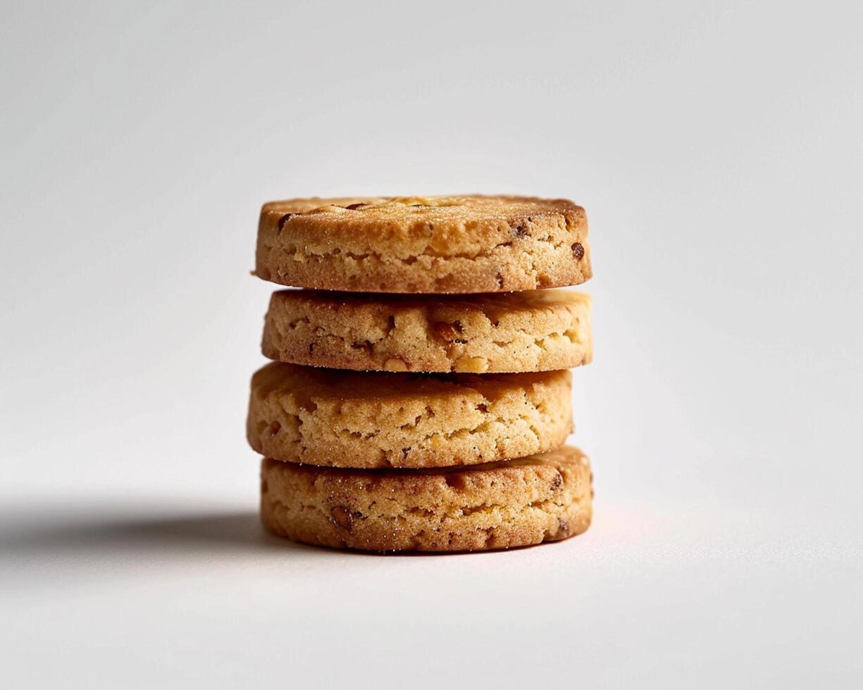 a stack of four cookies on a white background photo