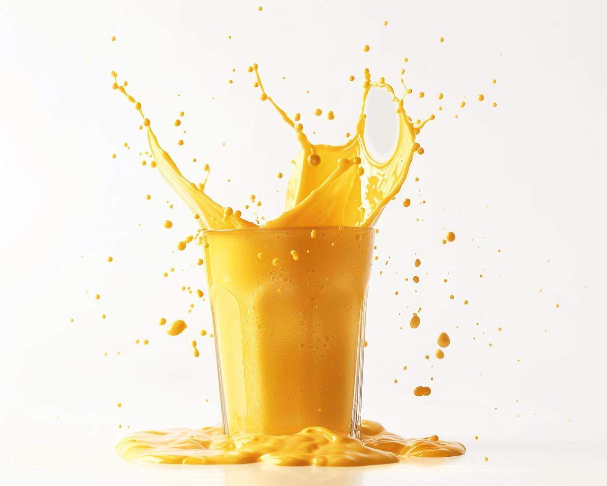 a glass of orange juice splashing into the air photo