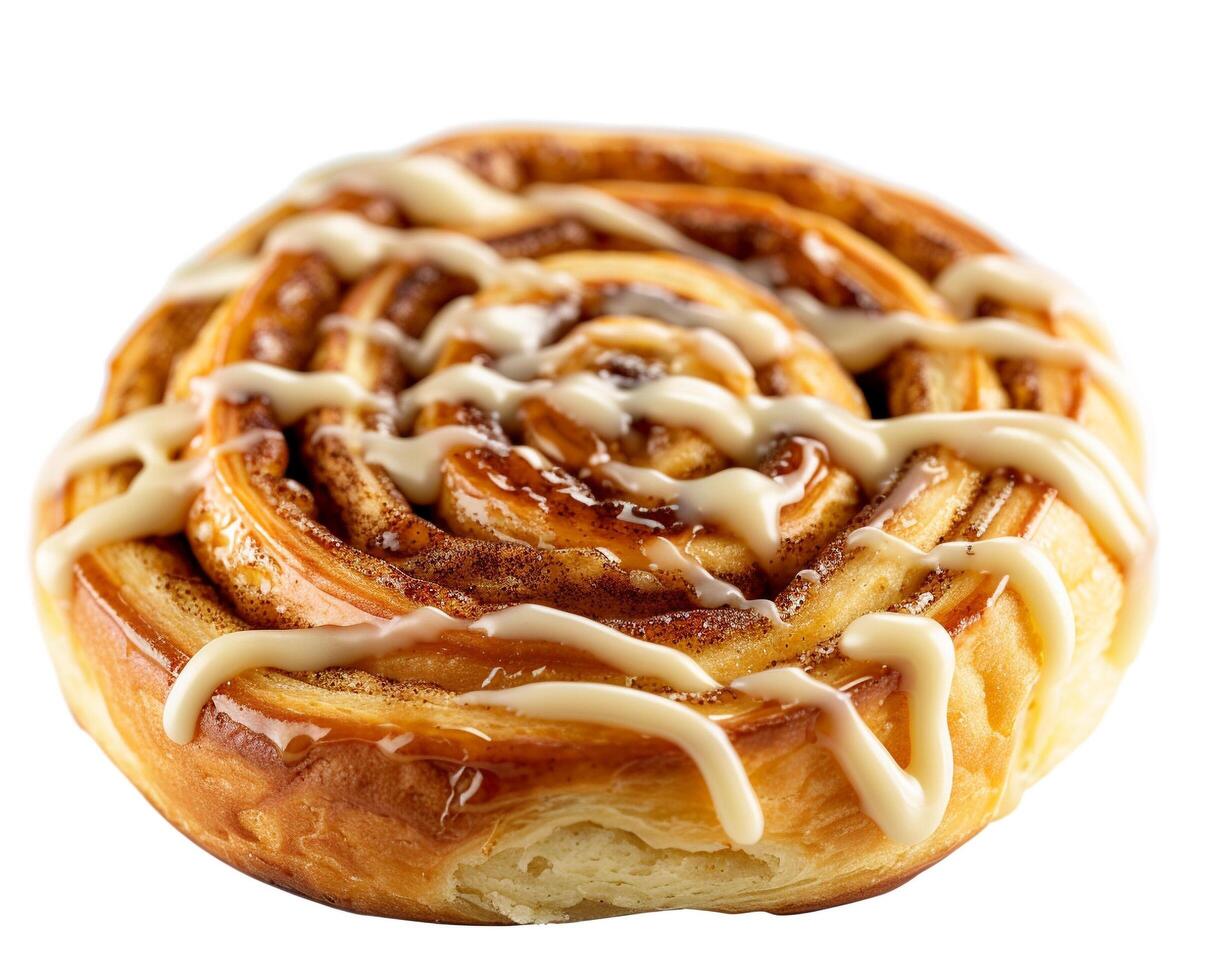 a cinnamon roll with icing on top photo