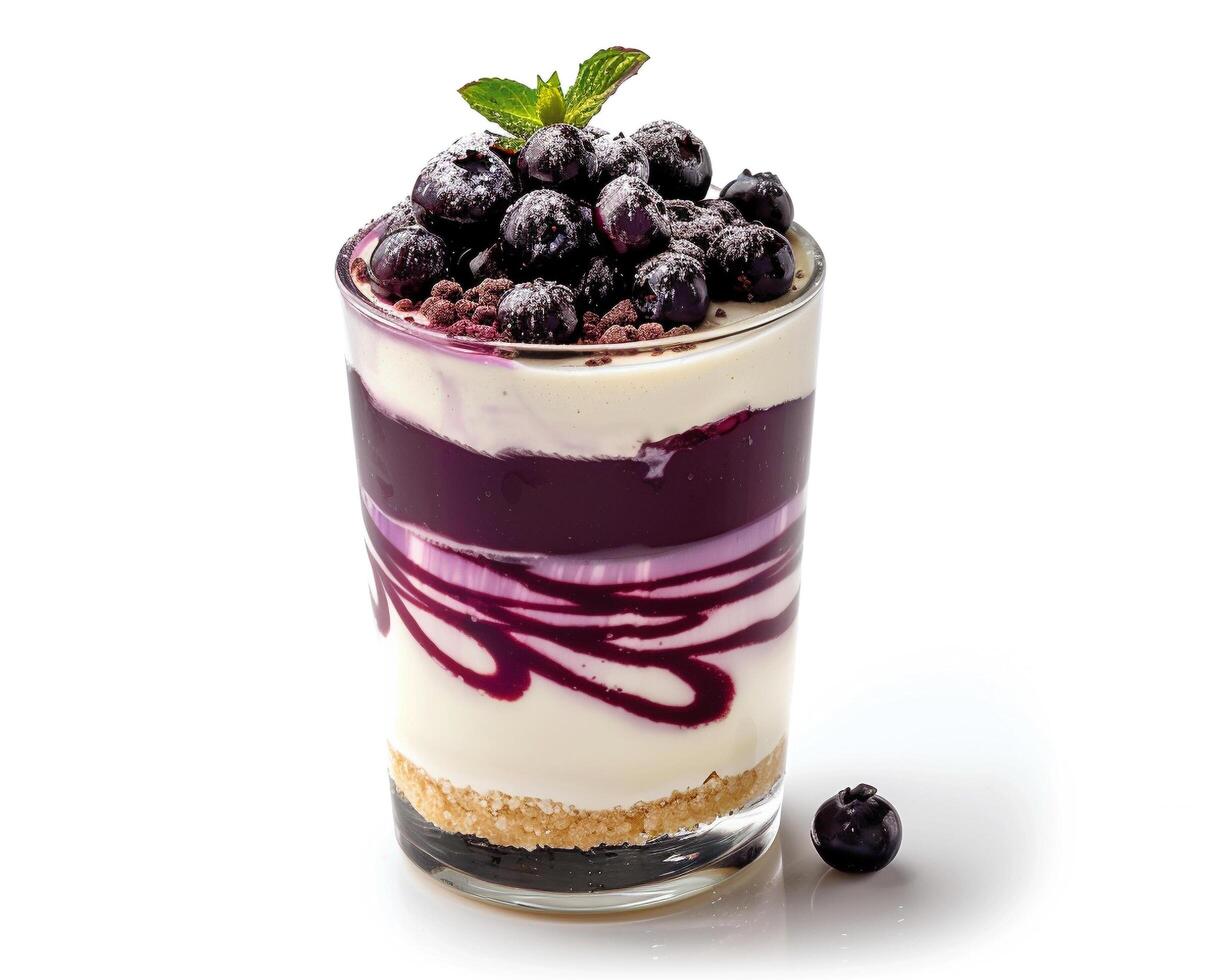 blueberry cheesecake dessert in a glass photo