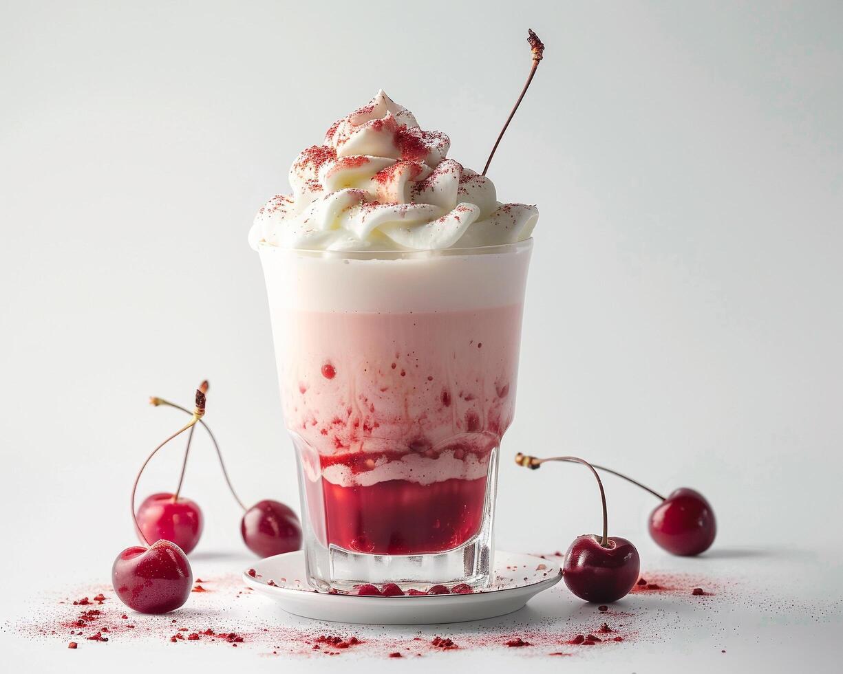 a milkshake with whipped cream and cherries photo