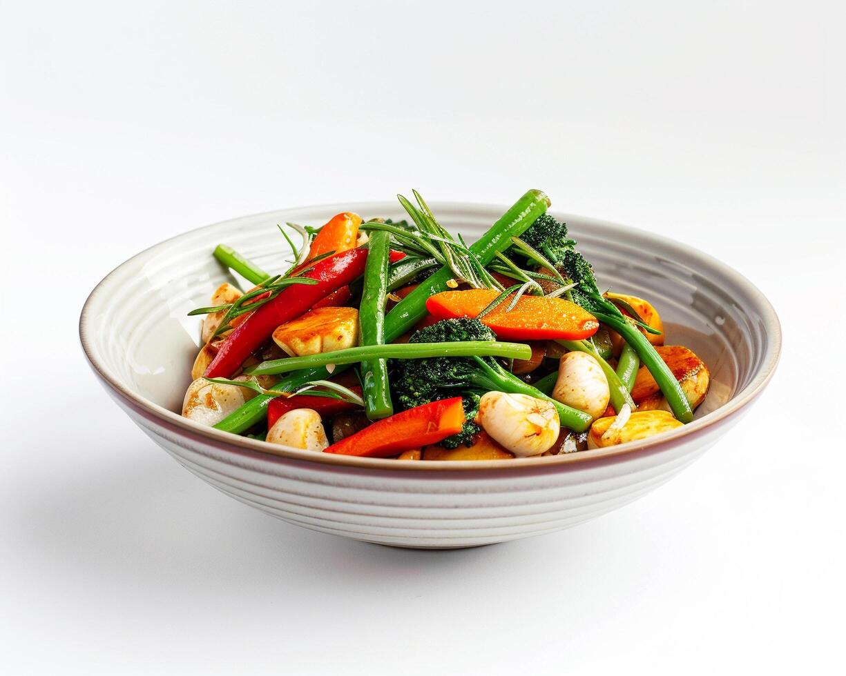 a bowl of food on a table photo