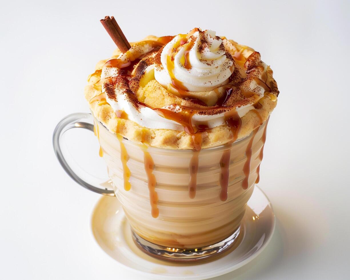 a coffee drink with whipped cream and caramel photo