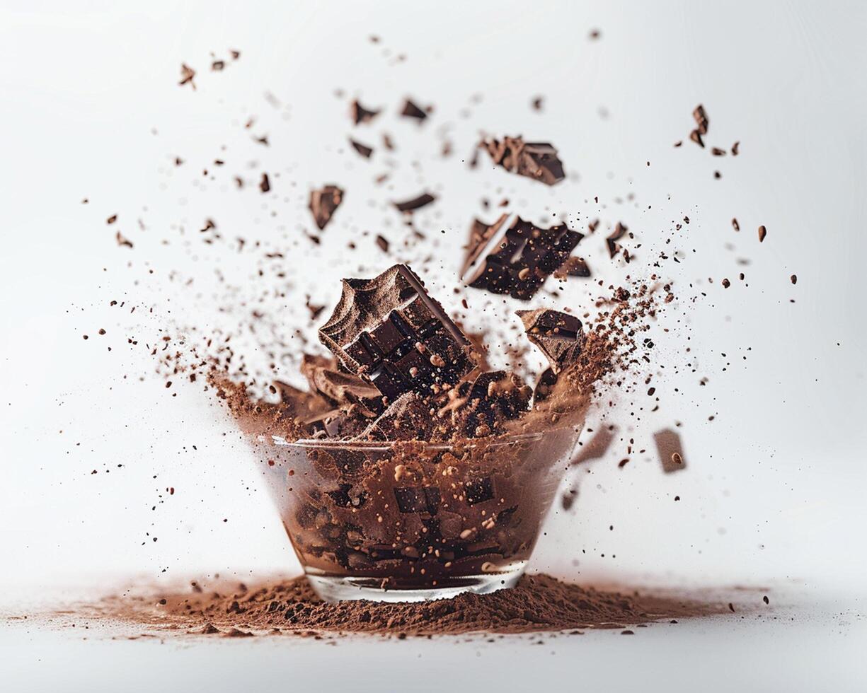 chocolate falling into a bowl of chocolate photo