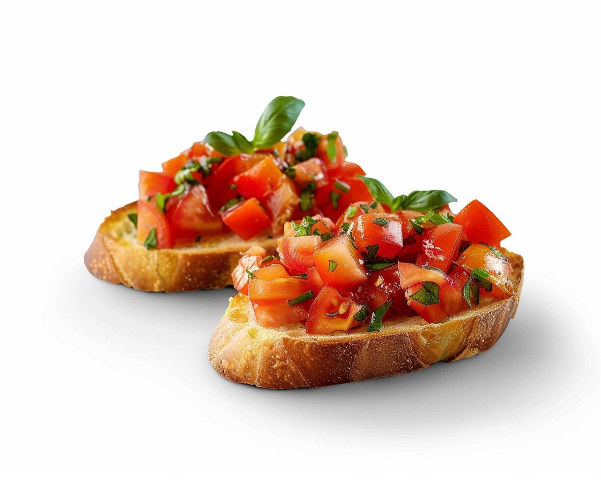two slices of bread with tomato and basil on them photo