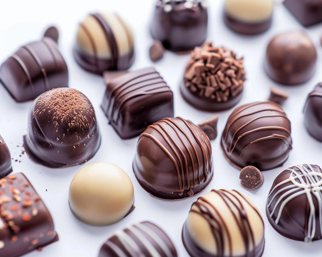 chocolates are arranged in a variety of shapes photo
