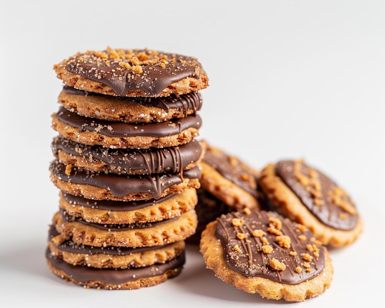 chocolate peanut butter cookies stacked on top of each other photo