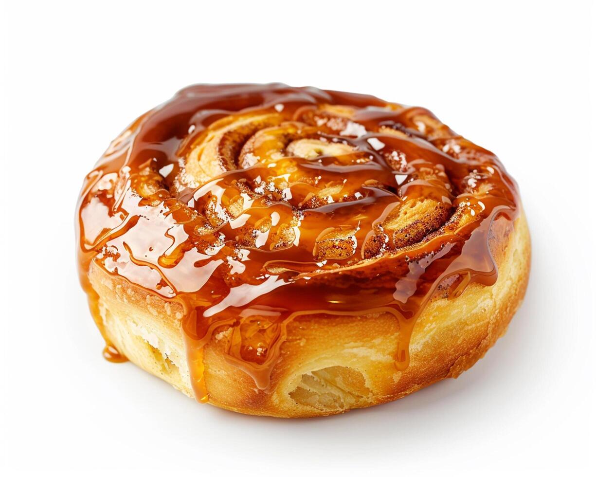 a pastry with caramel sauce on top photo