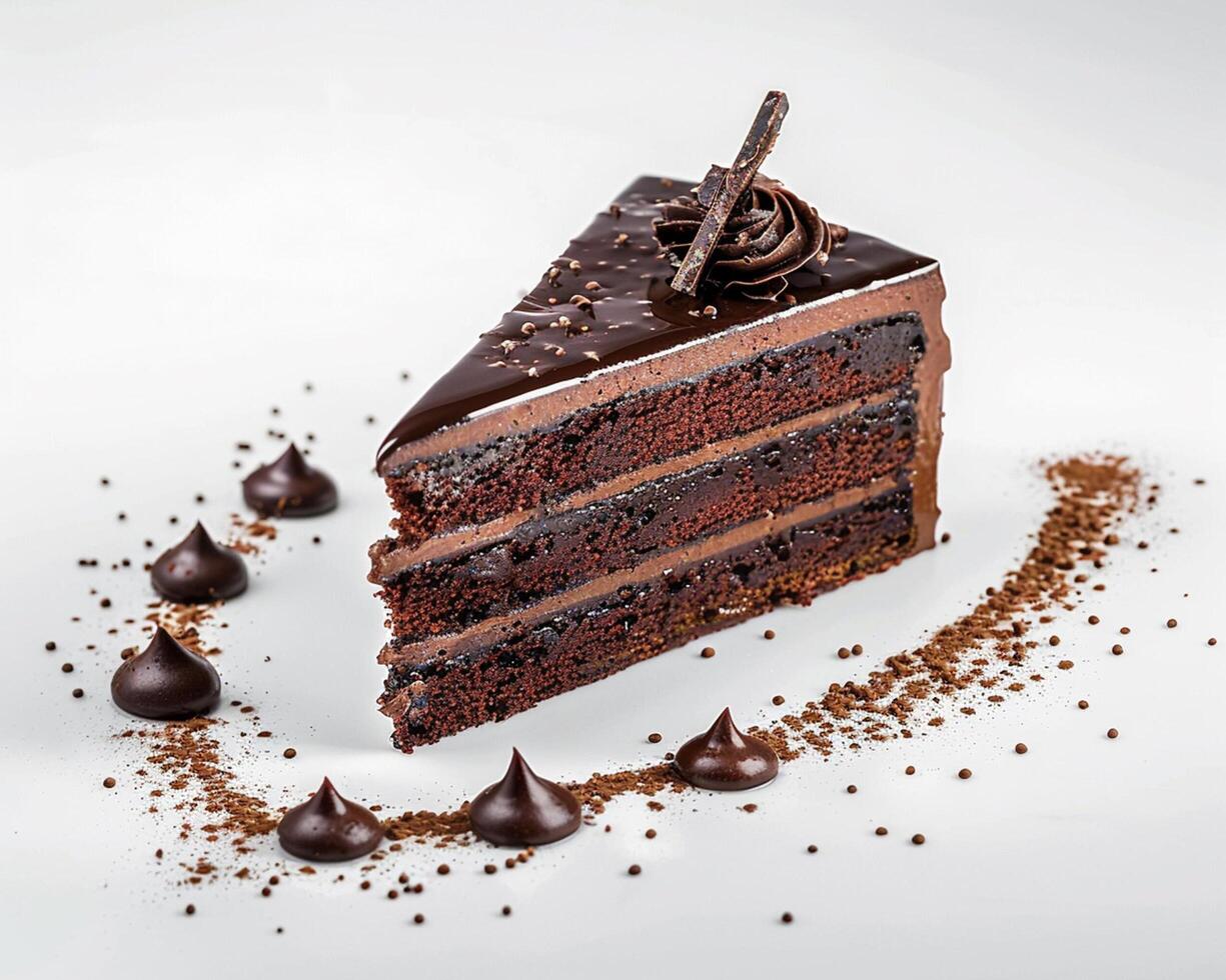 a piece of chocolate cake with chocolate frosting photo