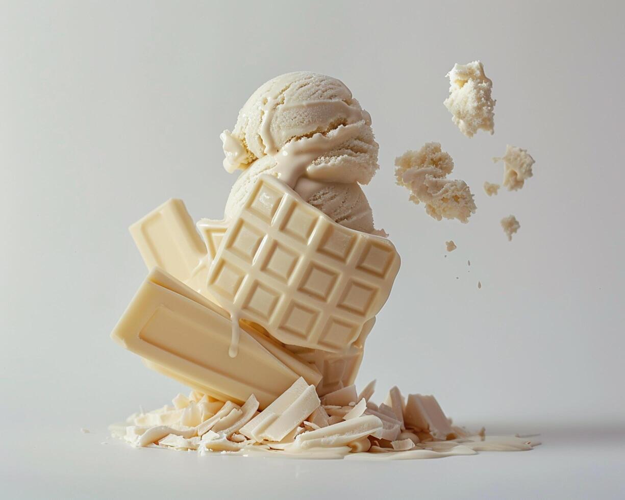 a white chocolate bar with a piece of ice cream on top photo