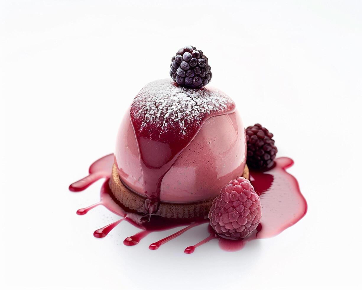 a dessert with berries and chocolate on top photo