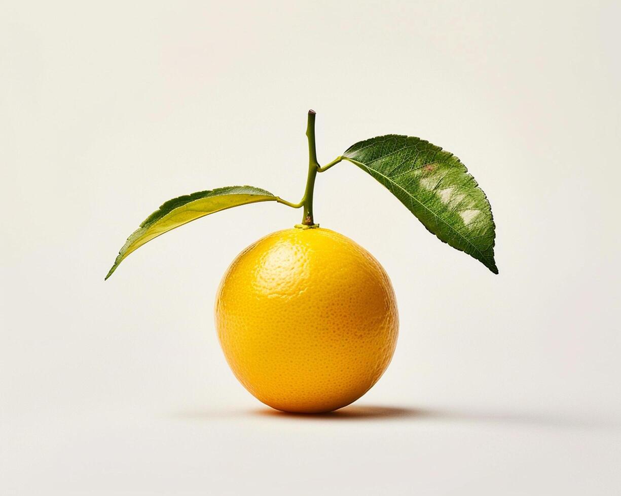 a single lemon with a leaf on it photo