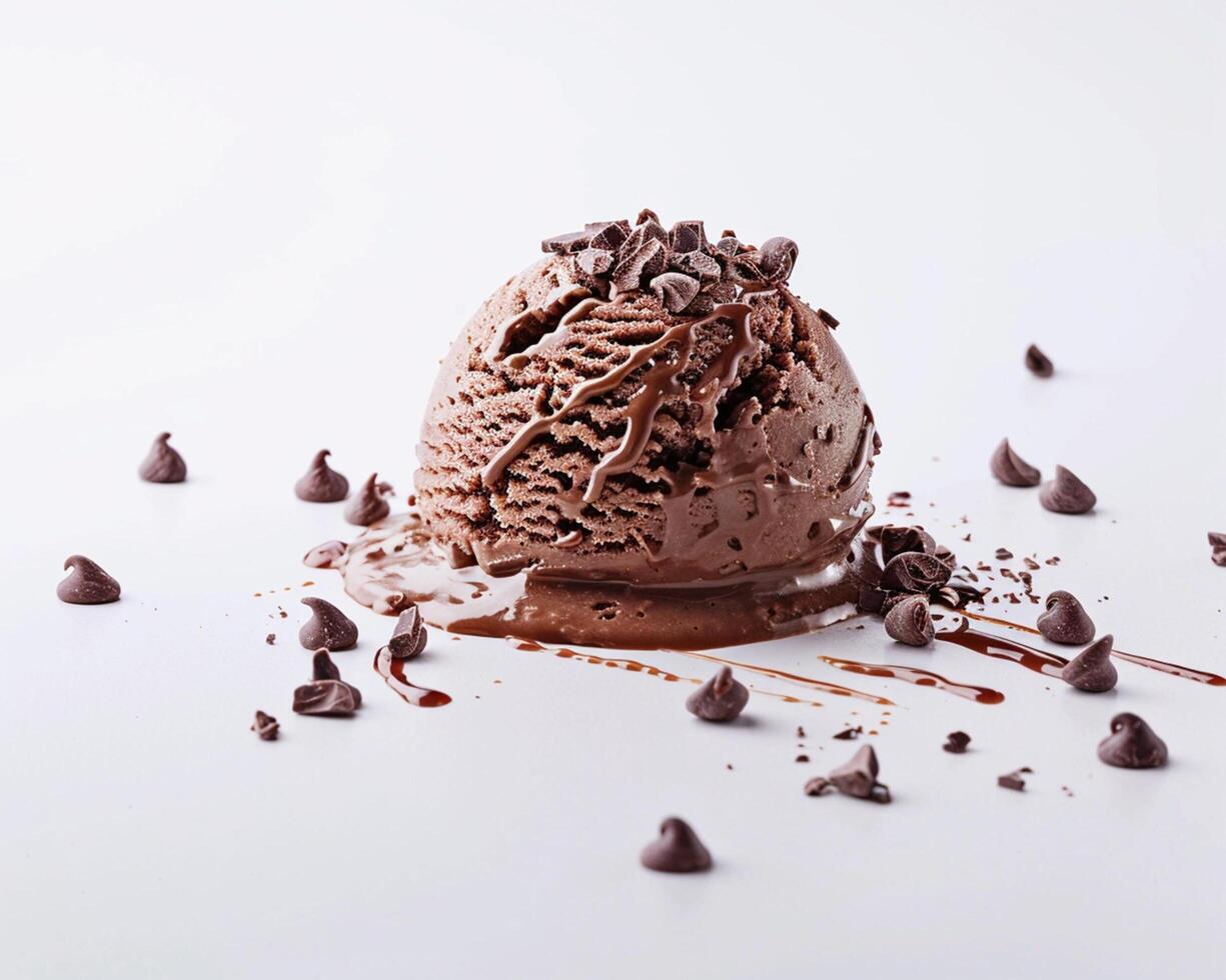 a scoop of ice cream with chocolate chips on top photo