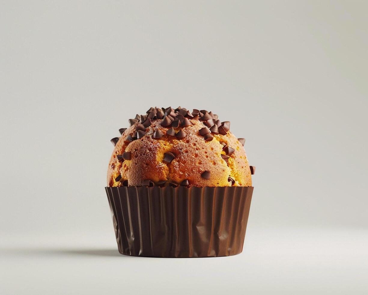 a chocolate muffin with chocolate chips on top photo