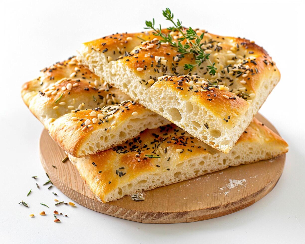 a piece of bread with herbs on it photo