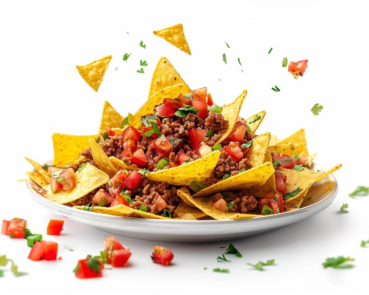 taco nachos with meat and vegetables photo