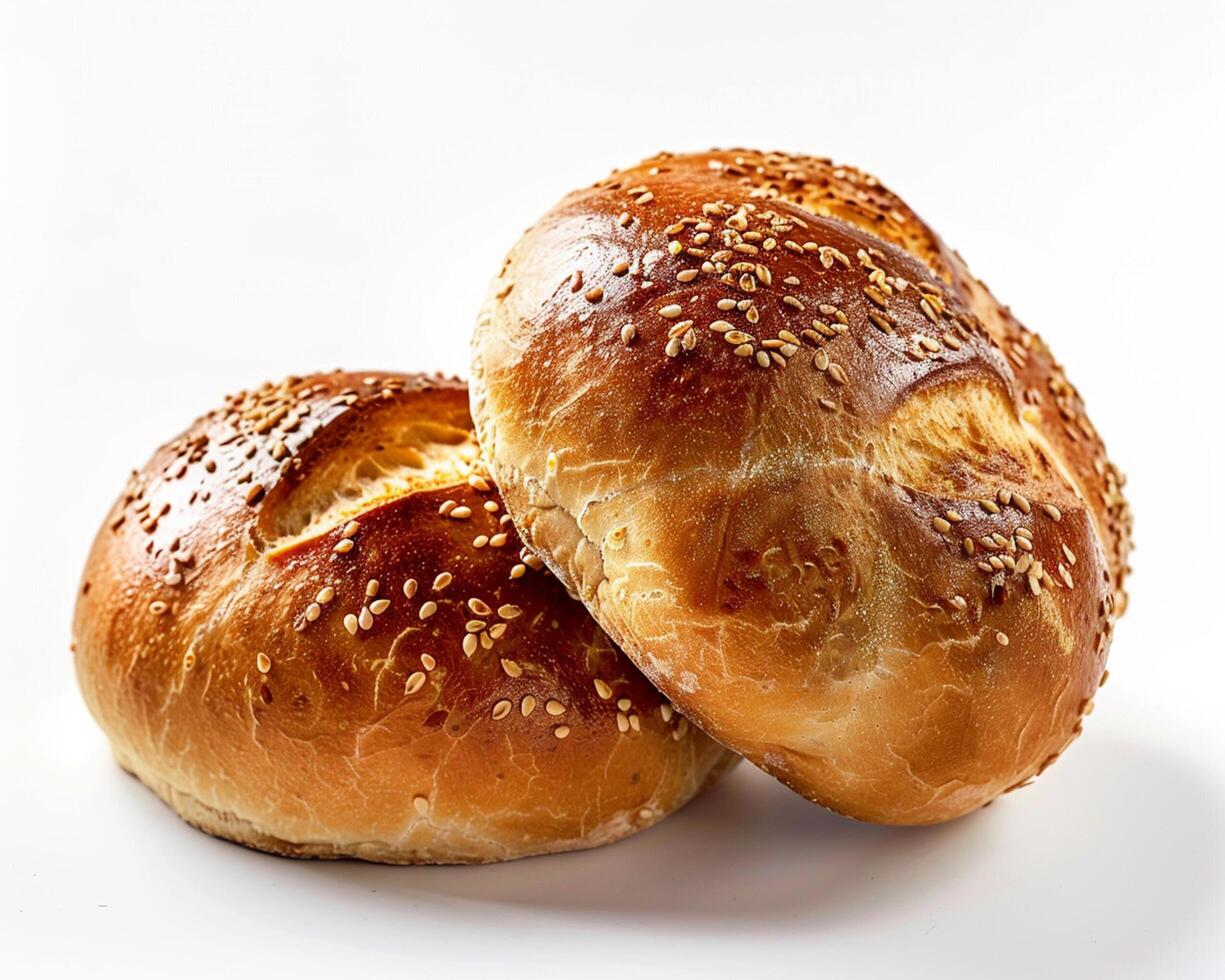 two buns with sesame seeds on a white background photo
