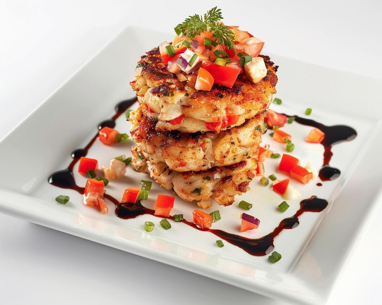 a plate of food with a sauce on it photo
