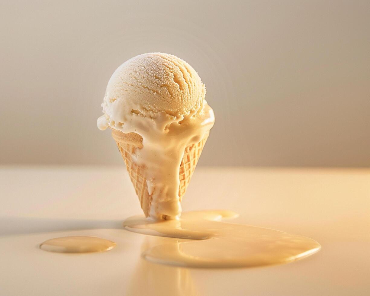 a waffle cone with ice cream on top photo
