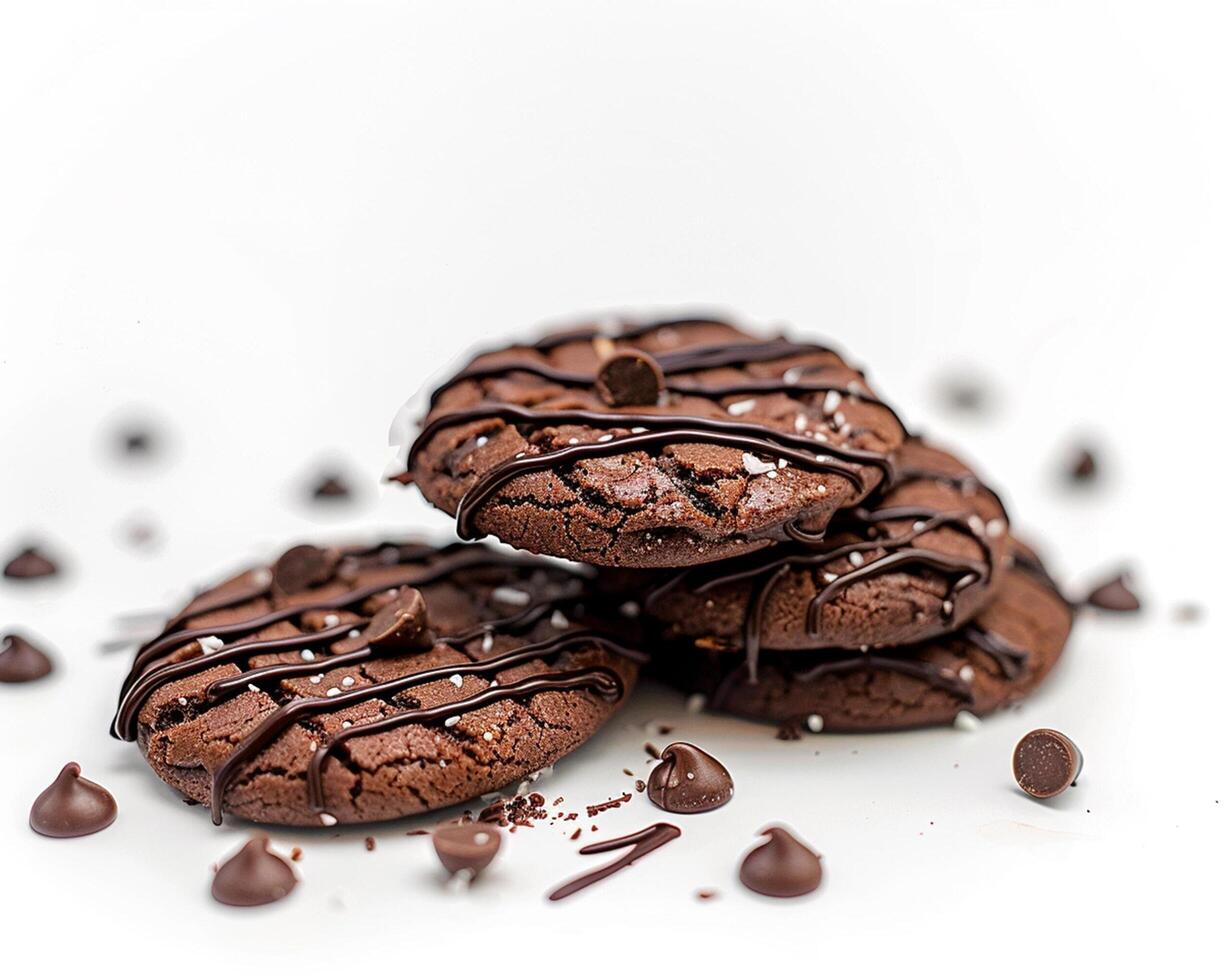 chocolate cookies with sprinkles on a white background photo