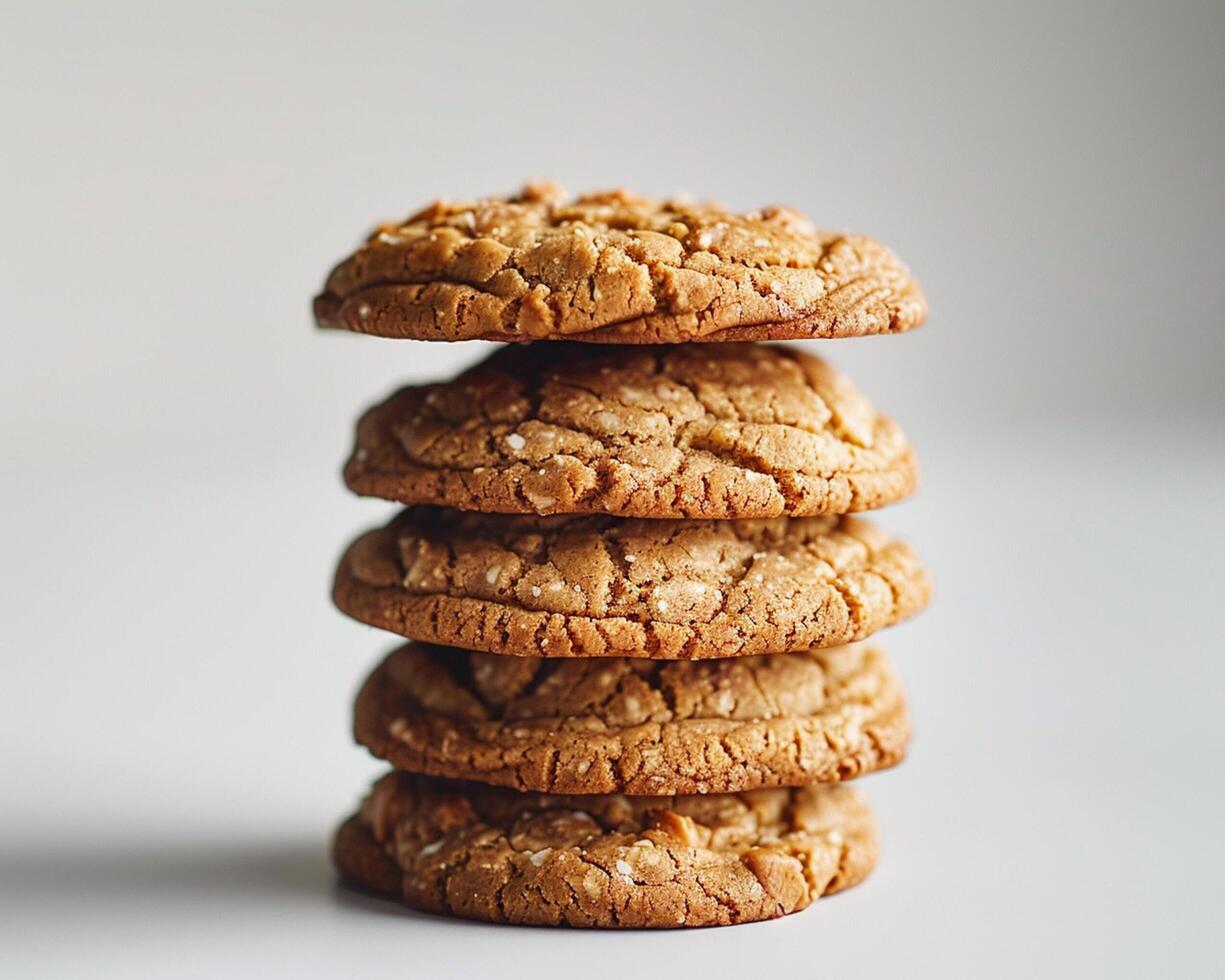 a stack of cookies on a white surface photo