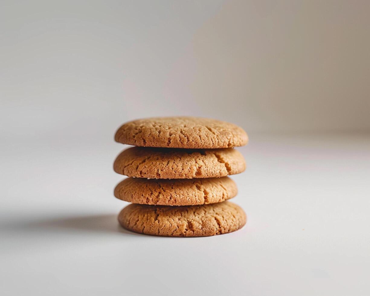 a stack of cookies on a white surface photo