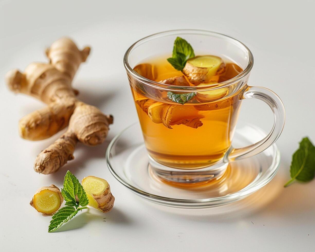 ginger tea with mint leaves photo