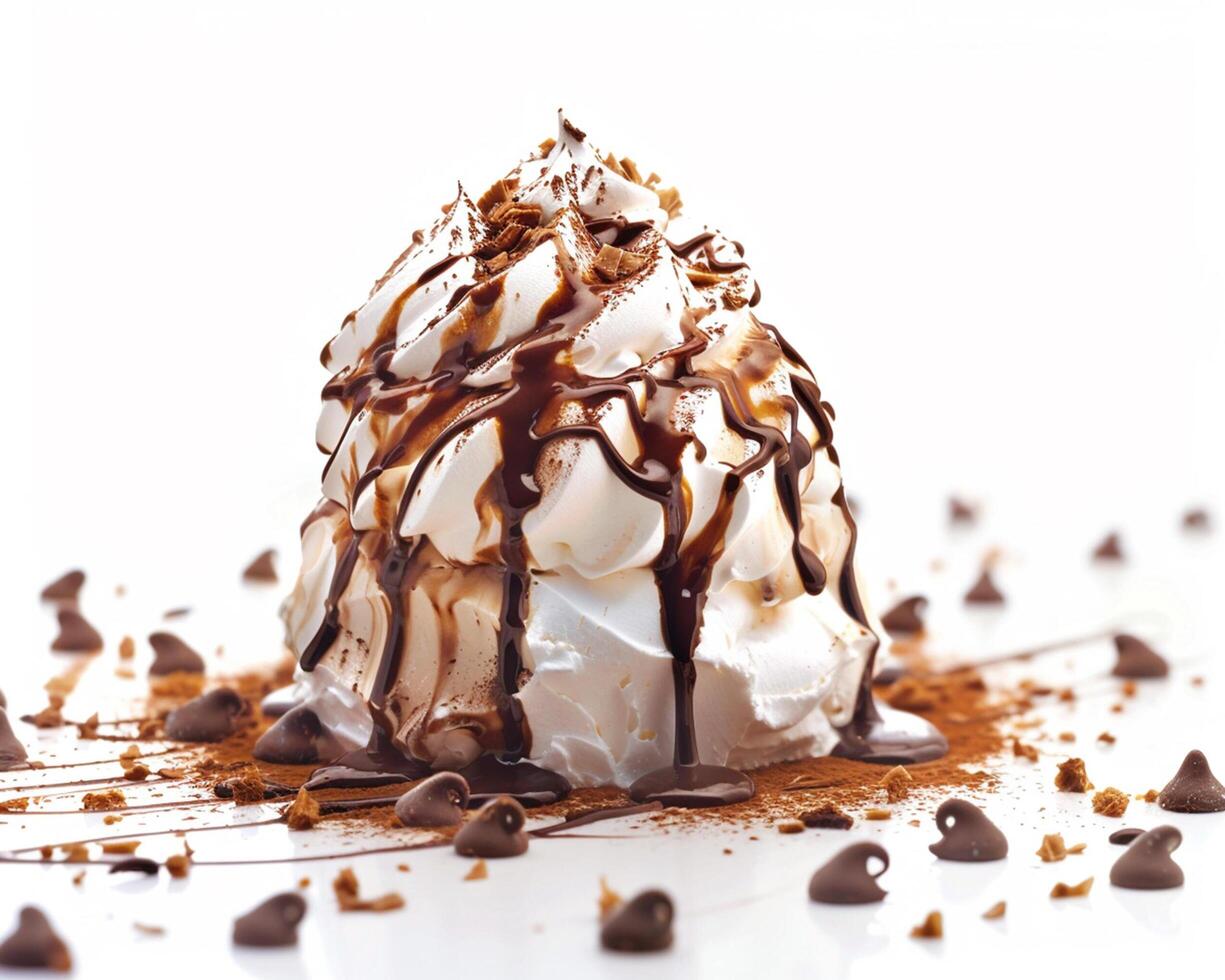 a dessert with chocolate and whipped cream photo