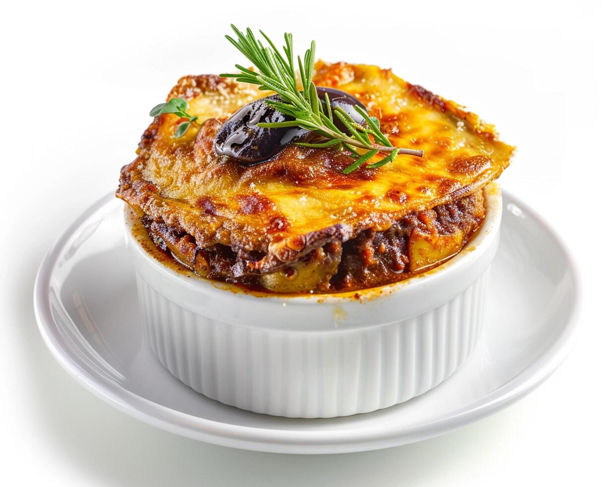 a dish of lasagna on a white plate photo