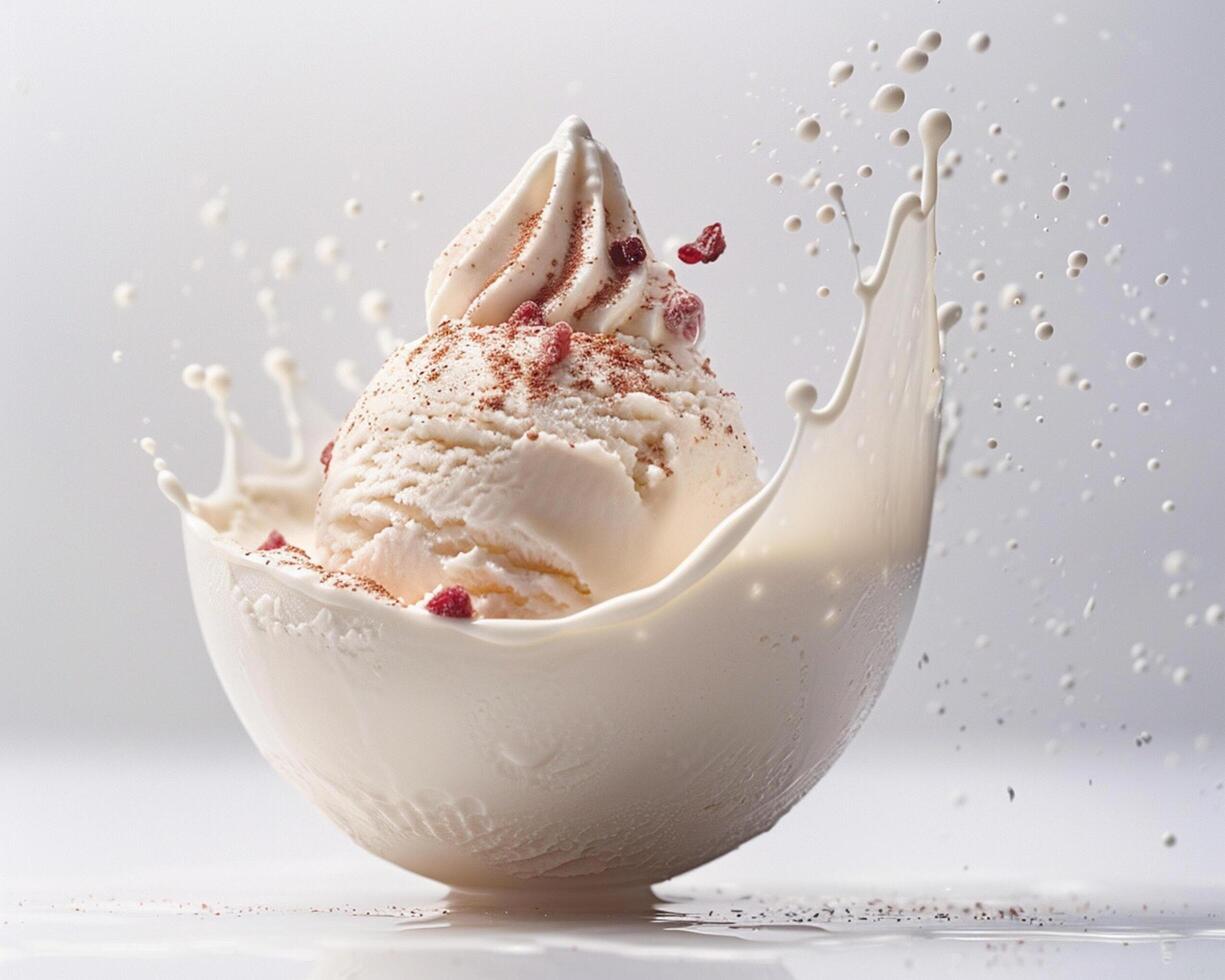 ice cream in a bowl with splashes of water photo