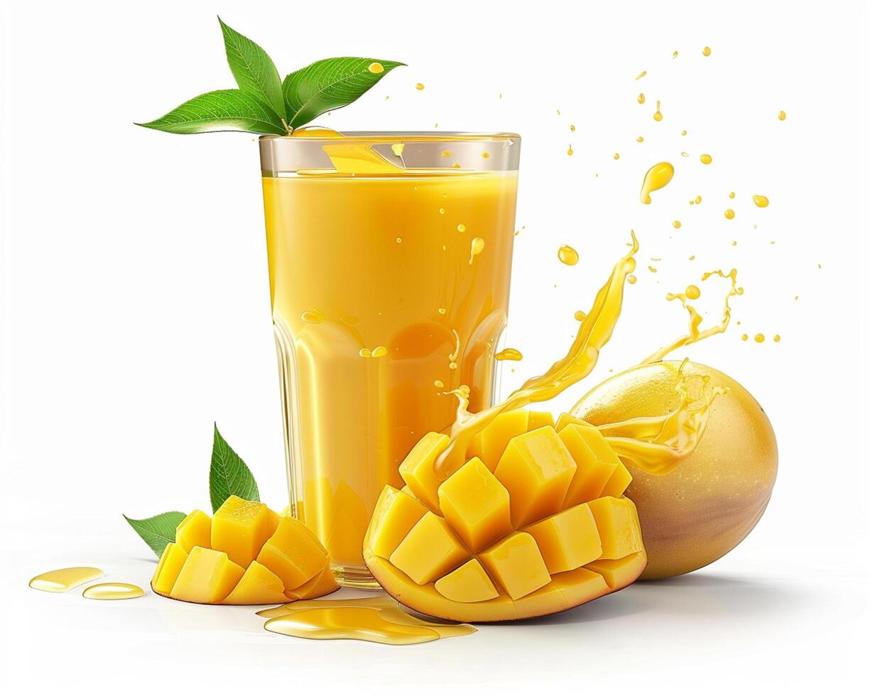 mango juice with splash and slices photo