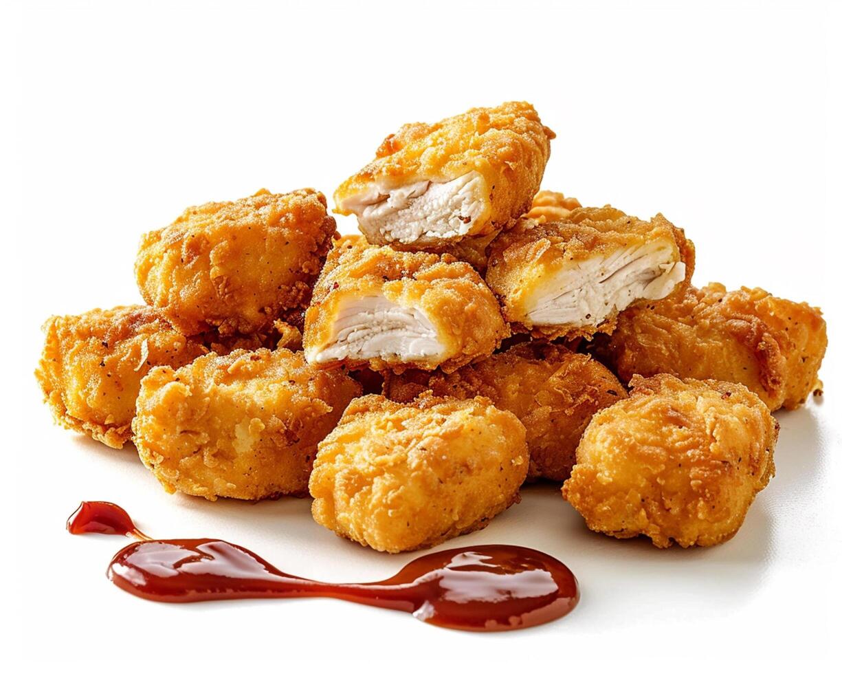 a pile of fried chicken nuggets with ketchup photo