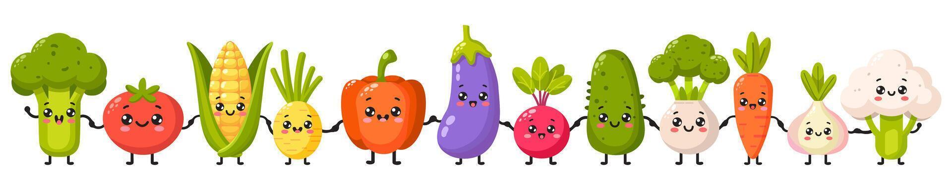 Vegetables holding hands vector